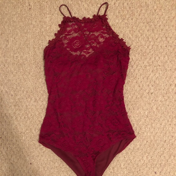 La Hearts Tops - LA Hearts Red Lace Bodysuit